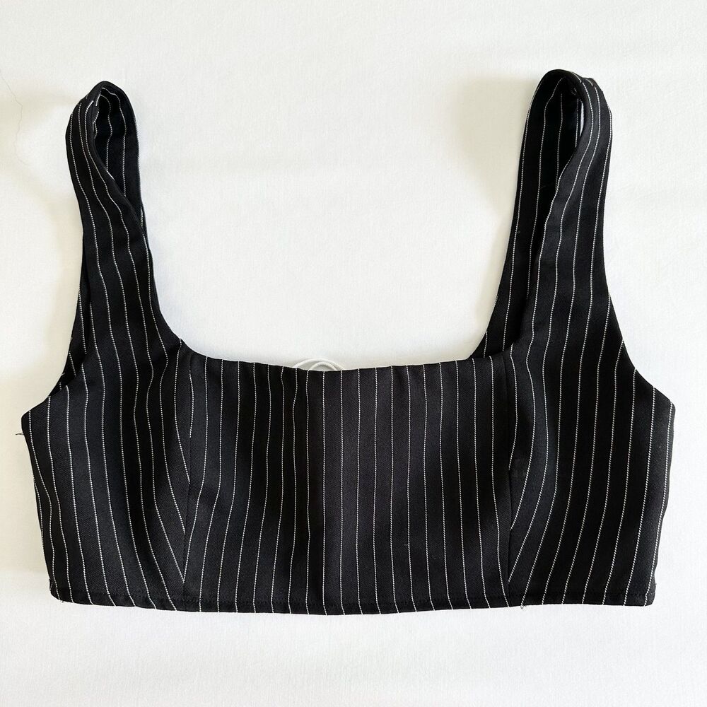 Princess Polly Black Pinstripe Crop Top Bustier Tank Size 2 Side Zip Sleeveless